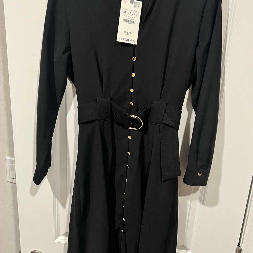 Zara Black Long Sleeve Shirt Dress